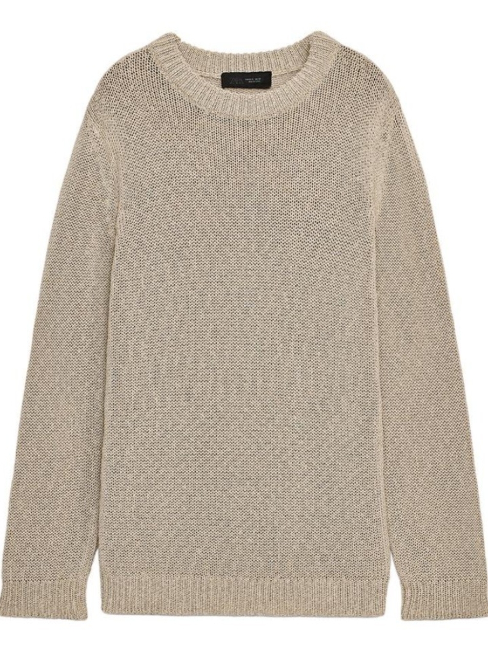 NWT Zara Solid Neutral Textured Knit Crewneck Sweater In Cream - M